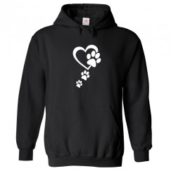 Dog Paw Print with Heart Classic Unisex Kids and Adults Pullover Hoodie for Dog Lovers									 									 									